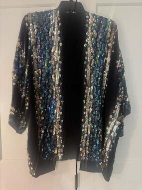 Argenti Black Sequin Embellished Kimono Cardigan Size M
